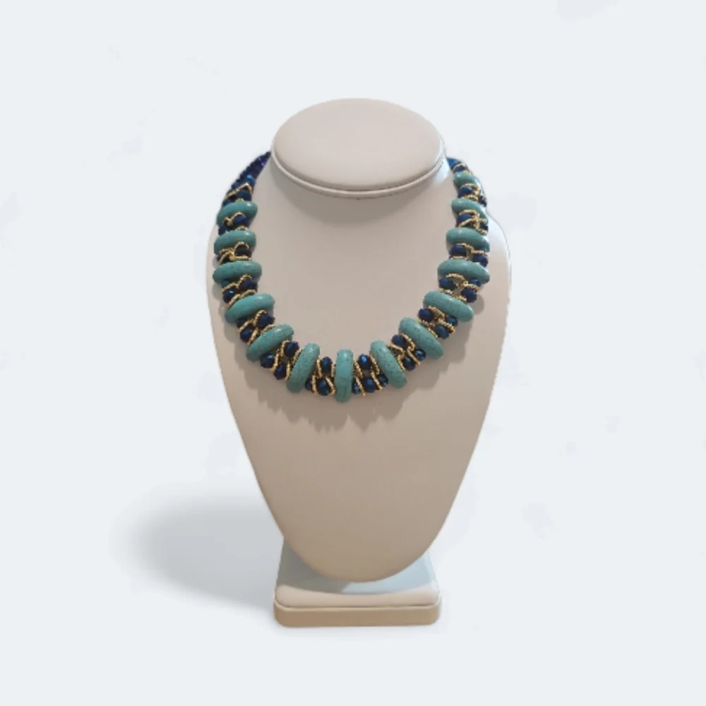 Boho Style Two Rows Crescent High - Quality Turquoise Crystal Necklace. - Picture 1 of 10